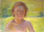 Тейс Е. Портрет девушки на зеленом фоне.